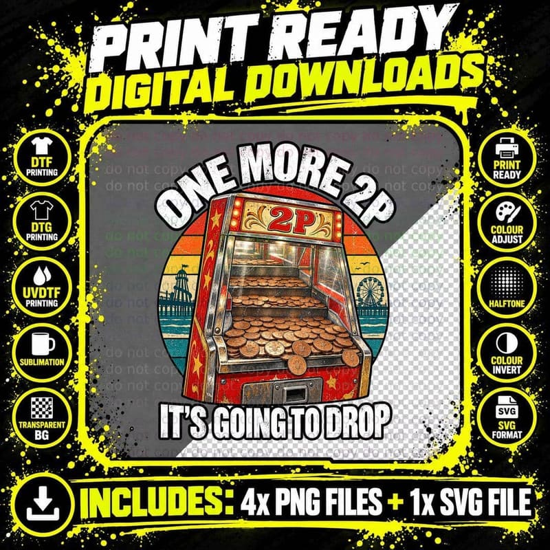 British Seaside Penny Pusher Retro Arcade Nostalgia Png SVG Digital Bundle