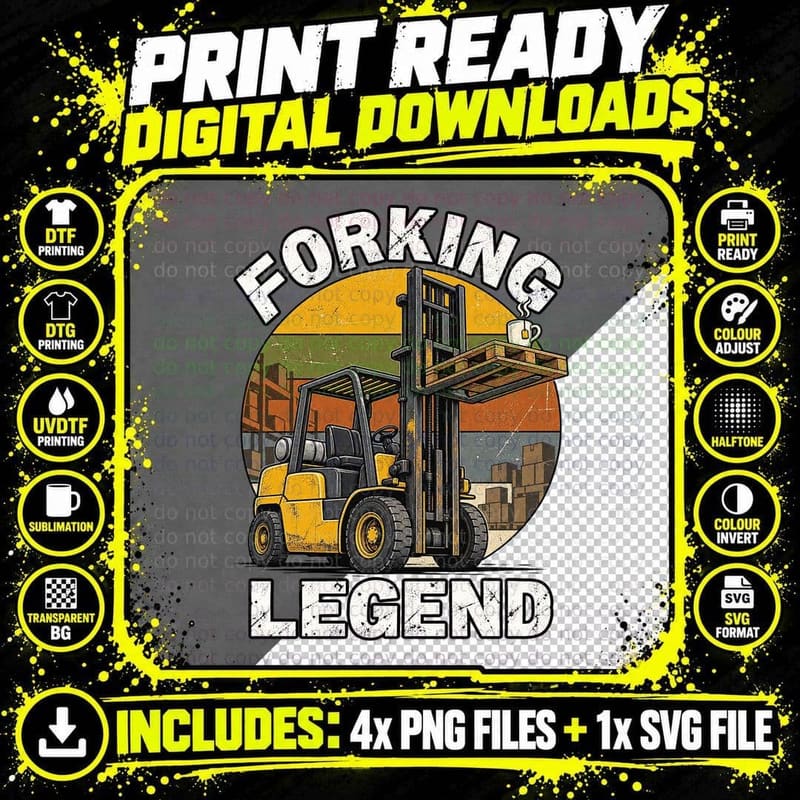 Forklift Driver Forking Legend Retro Warehouse Operator Png SVG Digital Bundle
