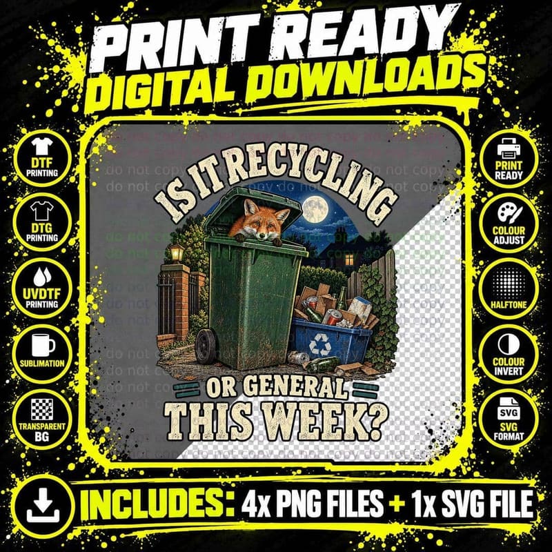 Funny Bin Day Retro Recycling Confusion British Suburban Png SVG Digital Bundle