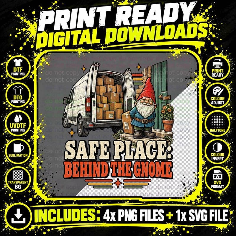 Funny Delivery Driver Safe Place Garden Gnome Retro Png SVG Digital Bundle