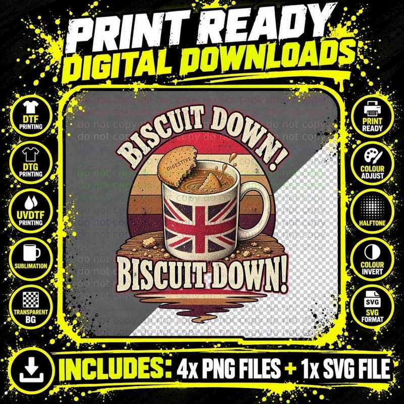 Funny Digestive Biscuit Retro British Tea Dunking Png SVG Digital Bundle