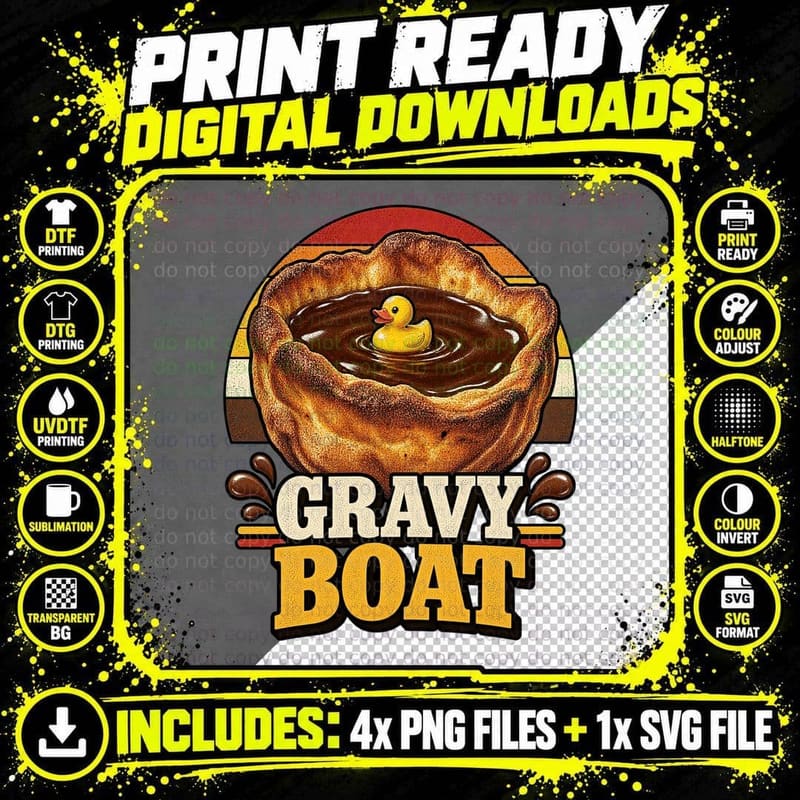 Gravy Boat Yorkshire Pudding Rubber Duck Funny Sunday Roast British Food T-Shirt Png SVG Digital Bundle