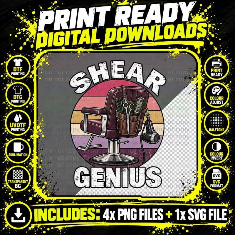 Hairdresser Shear Genius Retro Hairstylist Salon Barber Png SVG Digital Bundle