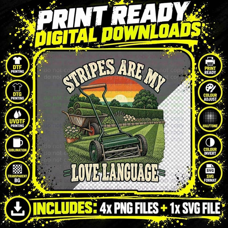 Lawn Mowing Funny Gardener Gift Lawn Care Stripes Png SVG Digital Bundle