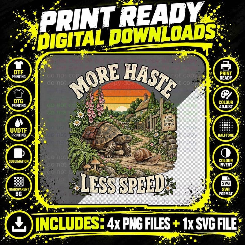 Tortoise Snail Retro Slow Living Cottage Garden Animal Png SVG Digital Bundle