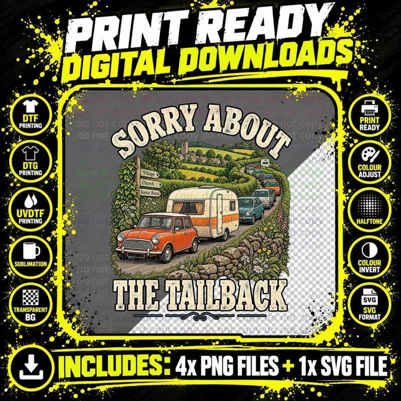 Touring Caravan Retro Funny British Road Trip Camping Png SVG Digital Bundle