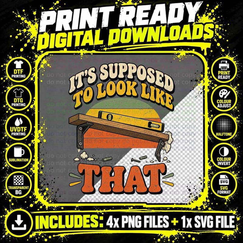 Wonky Shelf Funny DIY Home Improvement Retro Handyman Png SVG Digital Bundle
