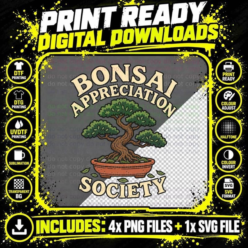 Bonsai Appreciation Society Retro Japanese Garden Tree Plant Lover T-Shirt Png SVG Digital Bundle