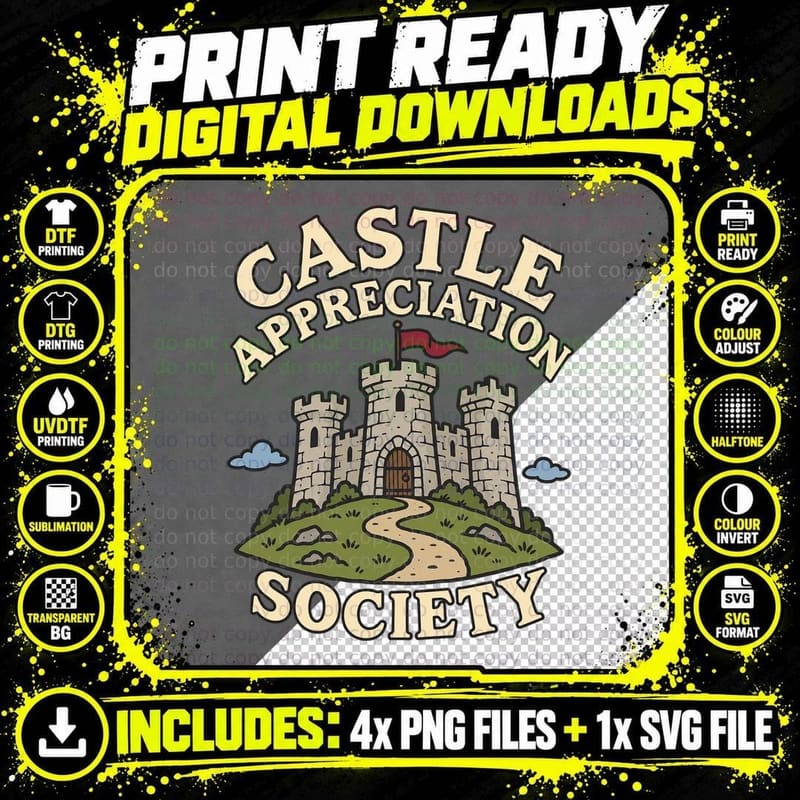 Castle Appreciation Society Retro Medieval History Lover Fortress T-Shirt Png SVG Digital Bundle