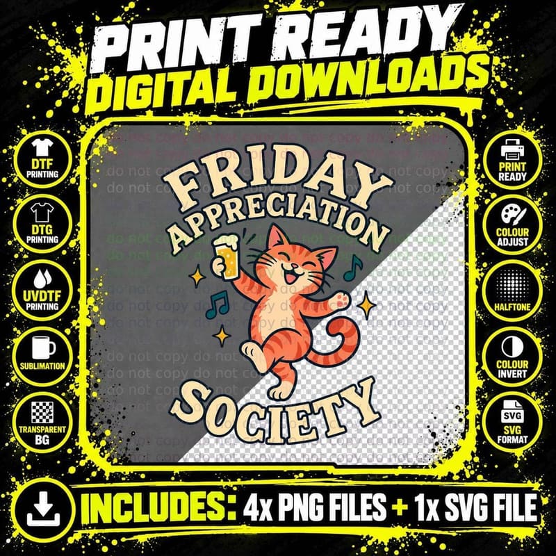 Friday Appreciation Society Retro Dancing Ginger Cat Pint Weekend Party T-Shirt Png SVG Digital Bundle
