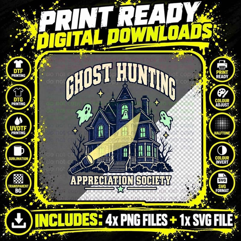 Ghost Hunting Appreciation Society Retro Paranormal Haunted House Torch T-Shirt Png SVG Digital Bundle