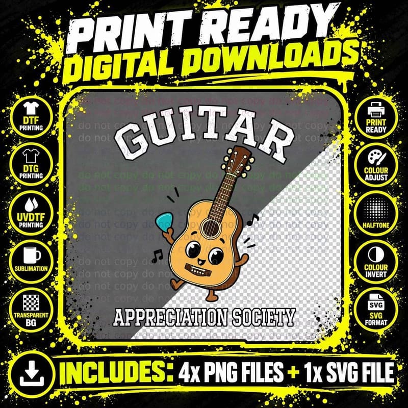Guitar Appreciation Society Vintage Collegiate Cute Acoustic Music Lover T-Shirt Png SVG Digital Bundle