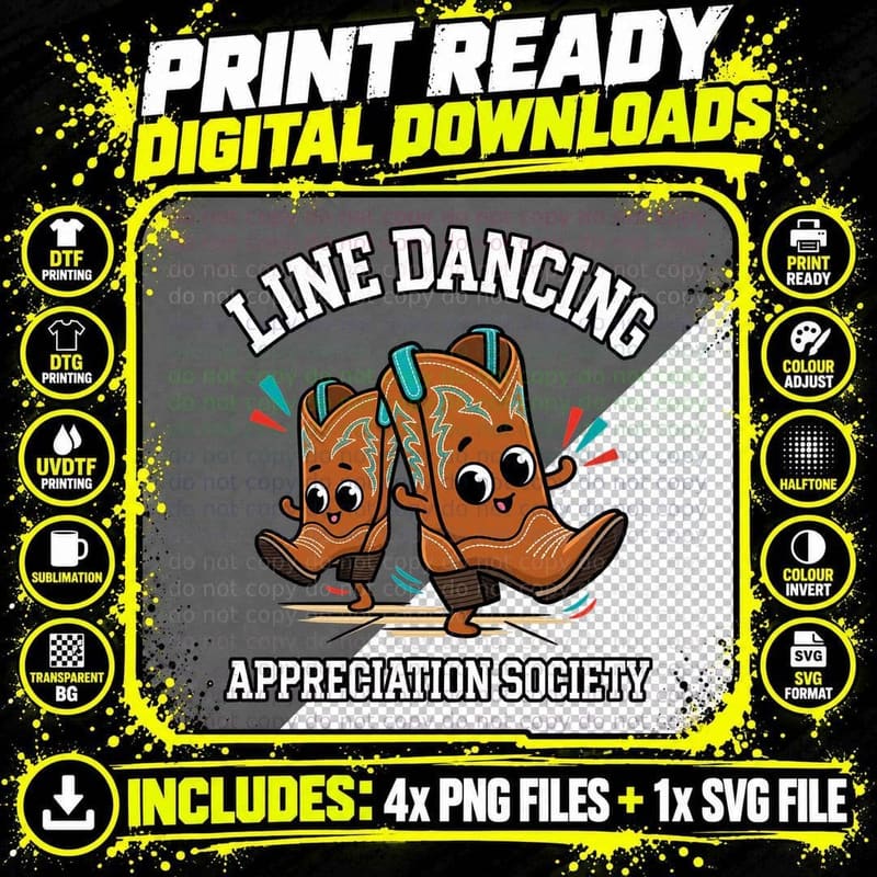 Line Dancing Appreciation Society Retro Cowboy Boots Country Dance Fan T-Shirt Png SVG Digital Bundle