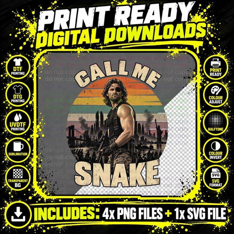 Call Me Snake Plissken Kurt Eye Patch 80s Sci Fi Action Cult Movie Retro T-Shirt Png SVG Digital Bundle