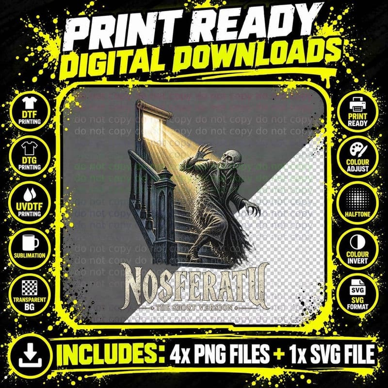Nosferatu The Short Version Count Orlok Shadow Staircase Silent Horror T-Shirt Png SVG Digital Bundle
