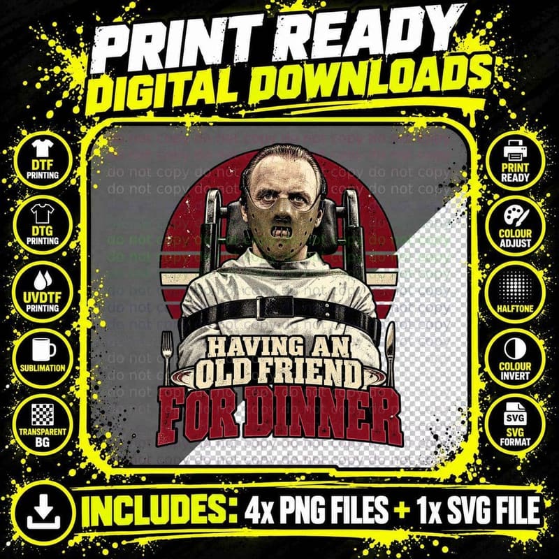 Hannibal Lecter Having An Old Friend For Dinner Mask 90s Horror Thriller T-Shirt Png SVG Digital Bundle