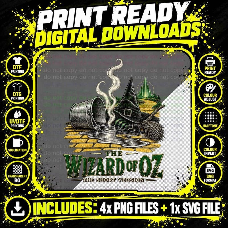 Melting Witch The Short Version Yellow Brick Road Bucket Broom Parody T-Shirt Png SVG Digital Bundle