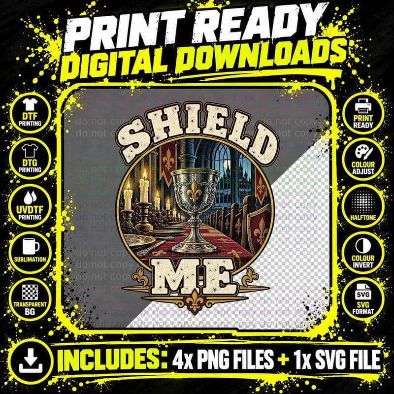 Shield Me Silver Goblet Candlelit Castle Banquet Murder Mystery TV T-Shirt Png SVG Digital Bundle