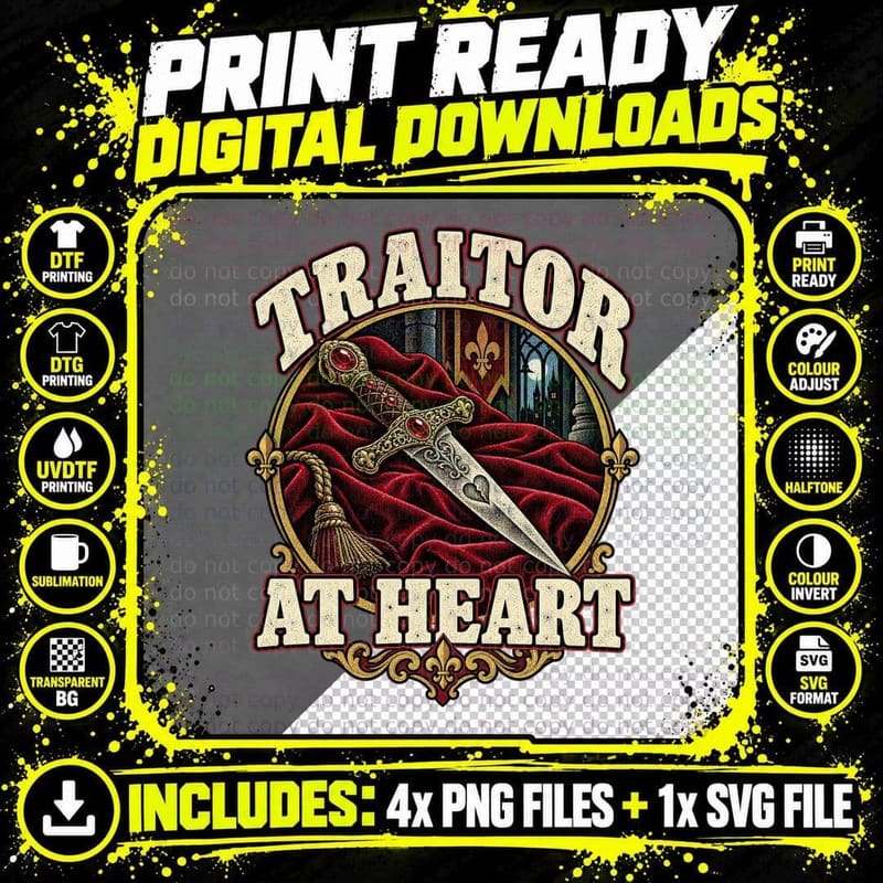 Traitor At Heart Jewelled Dagger Red Velvet Castle Banners Game Show T-Shirt Png SVG Digital Bundle