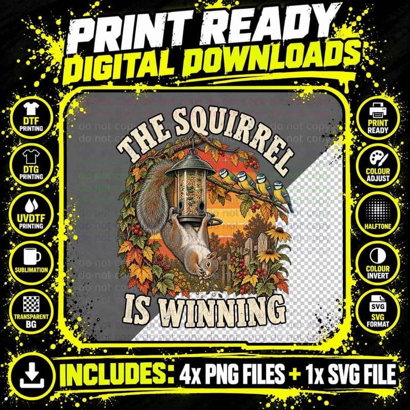 The Squirrel Is Winning Bird Feeder Blue Tits Funny Garden Birdwatcher T-Shirt Png SVG Digital Bundle