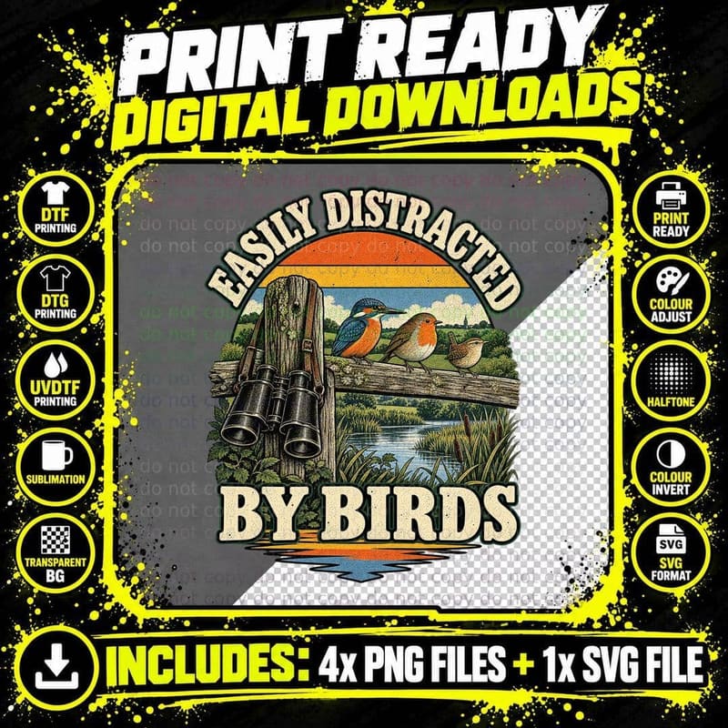 Birdwatching Binoculars Retro British Birds Nature Bird Png SVG Digital Bundle
