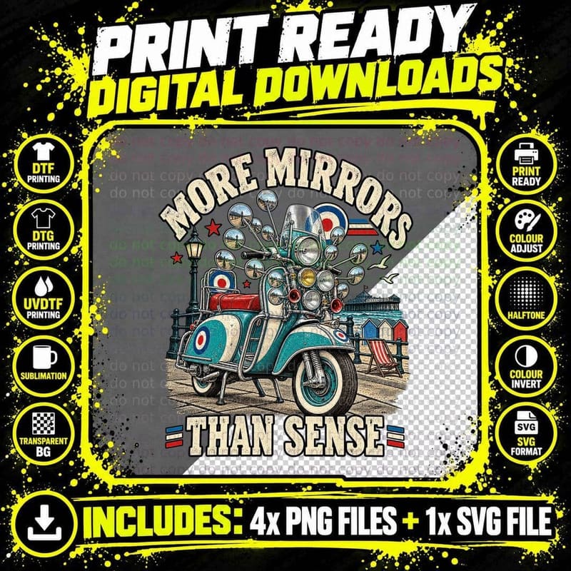 More Mirrors Than Sense Mod Scooter Target Roundel 60s Northern Soul T-Shirt Png SVG Digital Bundle