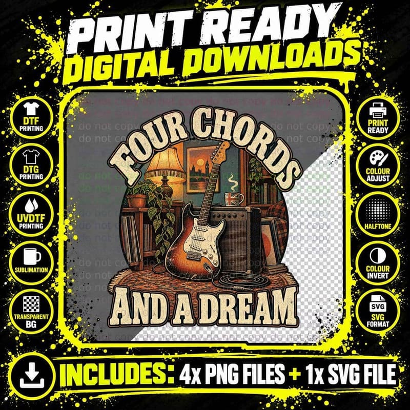 Electric Guitar Player Retro Musician Guitarist Rock Png SVG Digital Bundle