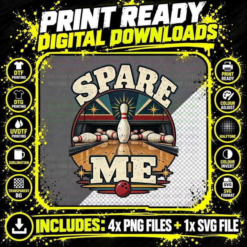 Funny Bowling Retro T-Shirt, Spare Me Bowling Pin Humour Png SVG Digital Bundle