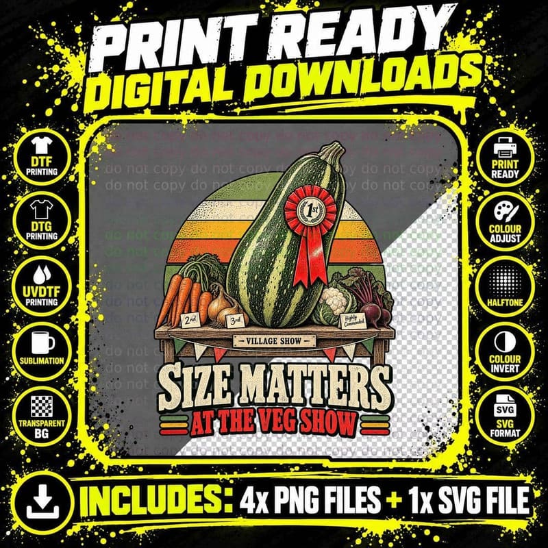 Size Matters at the Veg Show Giant Marrow Prize Rosette Funny Gardener T-Shirt Png SVG Digital Bundle