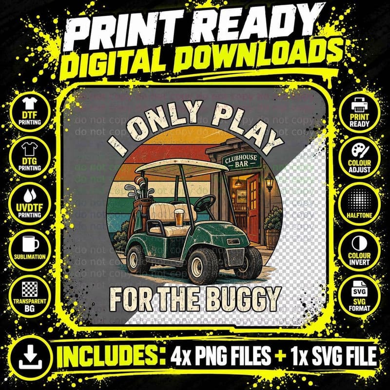 Funny Golf Buggy Clubhouse Bar Beer Retro Golf Cart Png SVG Digital Bundle