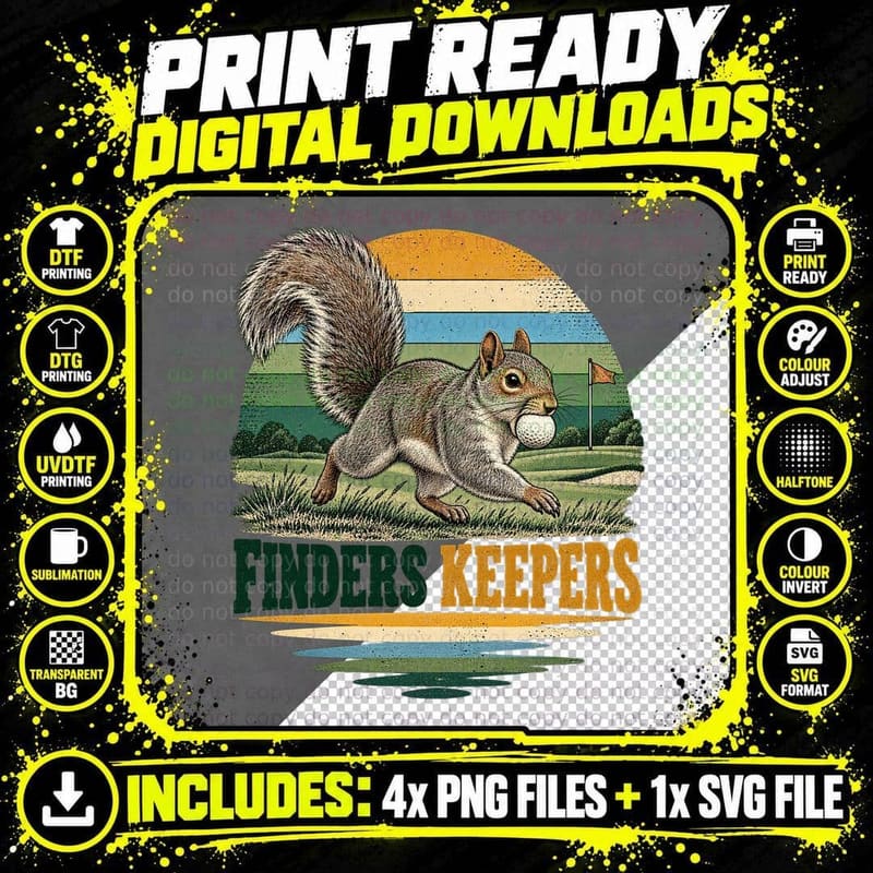 Funny Golf Squirrel Retro Golfing Wildlife Golf Ball Png SVG Digital Bundle