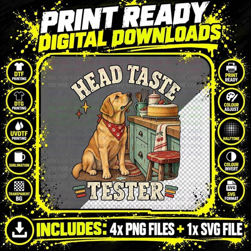 Head Taste Tester Golden Labrador Bandana Kitchen Cake Funny Baking Dog T-Shirt Png SVG Digital Bundle