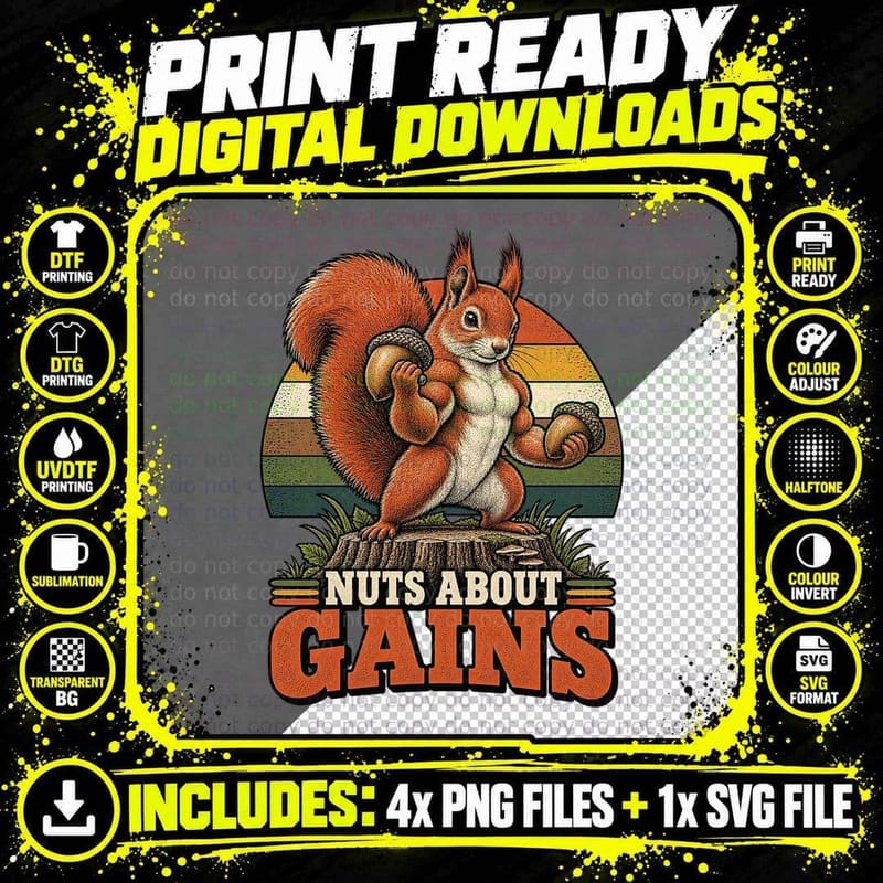 Funny Red Squirrel Gym Workout Retro Vintage Png SVG Digital Bundle