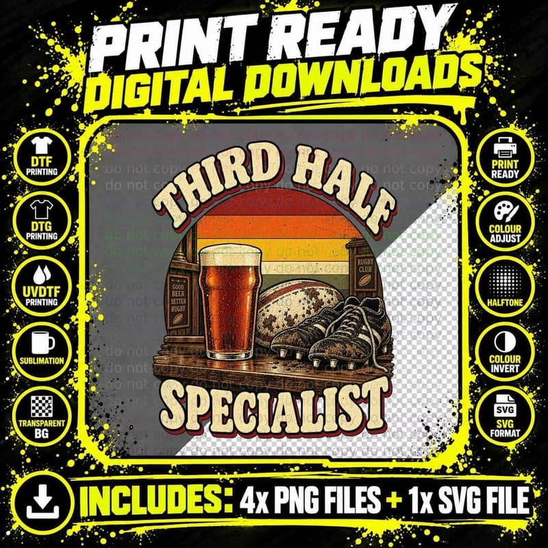 Funny Rugby Beer Drinking Retro Third Half Pub Clubhouse Png SVG Digital Bundle