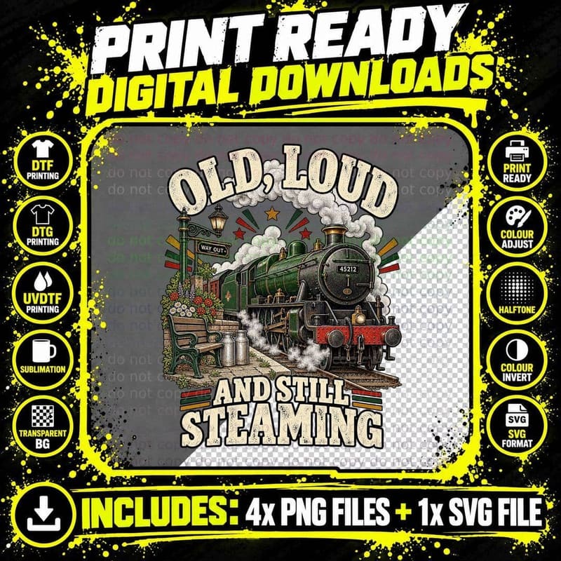 Heritage Steam Train Railway Enthusiast Vintage Png SVG Digital Bundle
