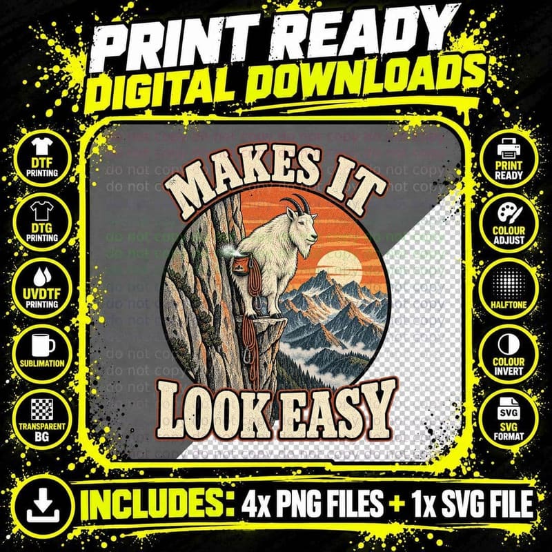 Mountain Goat Retro Rock Climbing Bouldering Alpine Png SVG Digital Bundle
