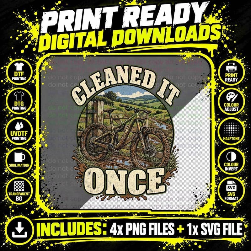 Muddy Mountain Bike Retro T-Shirt, Funny MTB Cycling Png SVG Digital Bundle