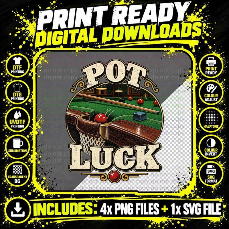 Pot Luck Snooker Retro Funny Billiards Pool Player Png SVG Digital Bundle