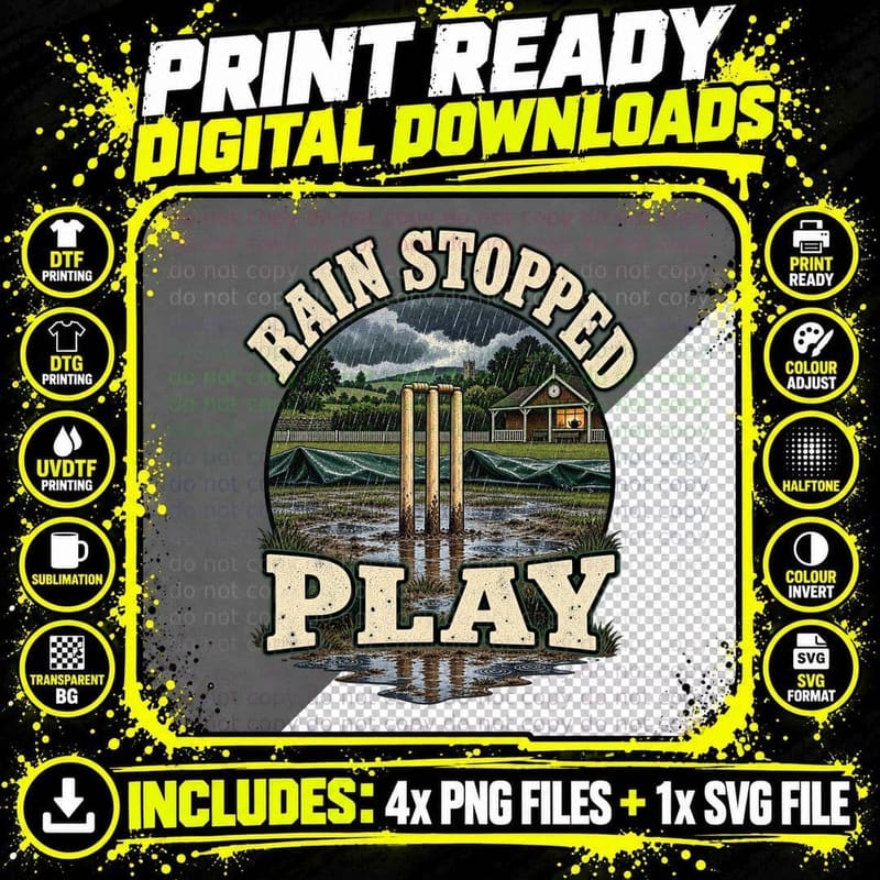 Rain Stopped Play Cricket T-Shirt Funny Village Cricket Png SVG Digital Bundle