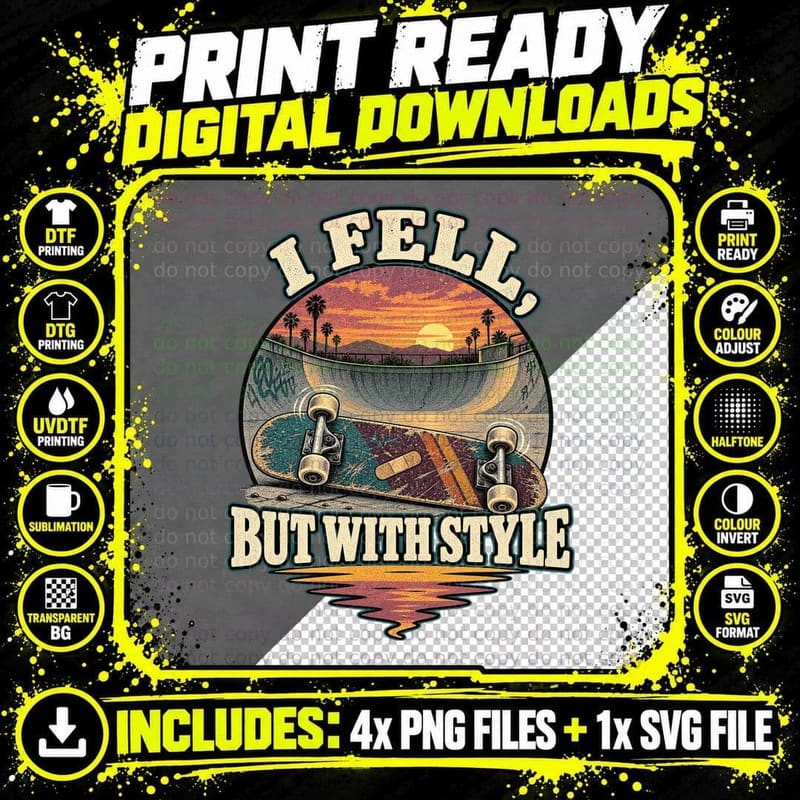 Skateboarding Retro Funny Skateboard Injury Skater Png SVG Digital Bundle