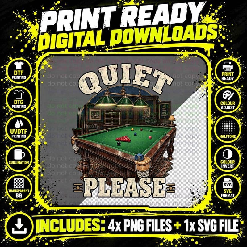 Snooker Player Vintage Billiards Club Quiet Please Retro Png SVG Digital Bundle