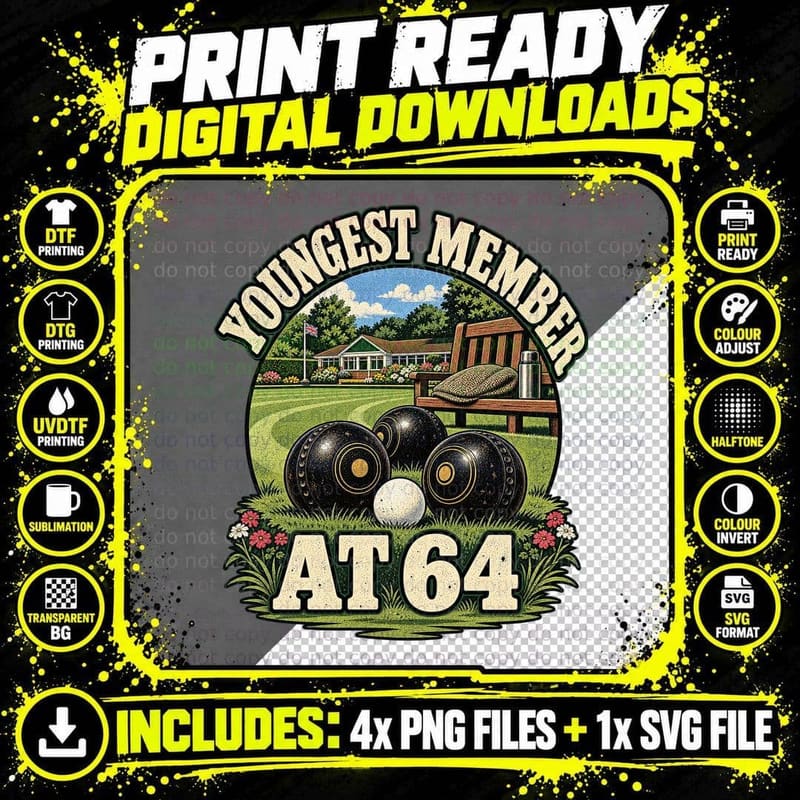 Youngest Member At 64 Funny Lawn Bowls Club Retro Png SVG Digital Bundle