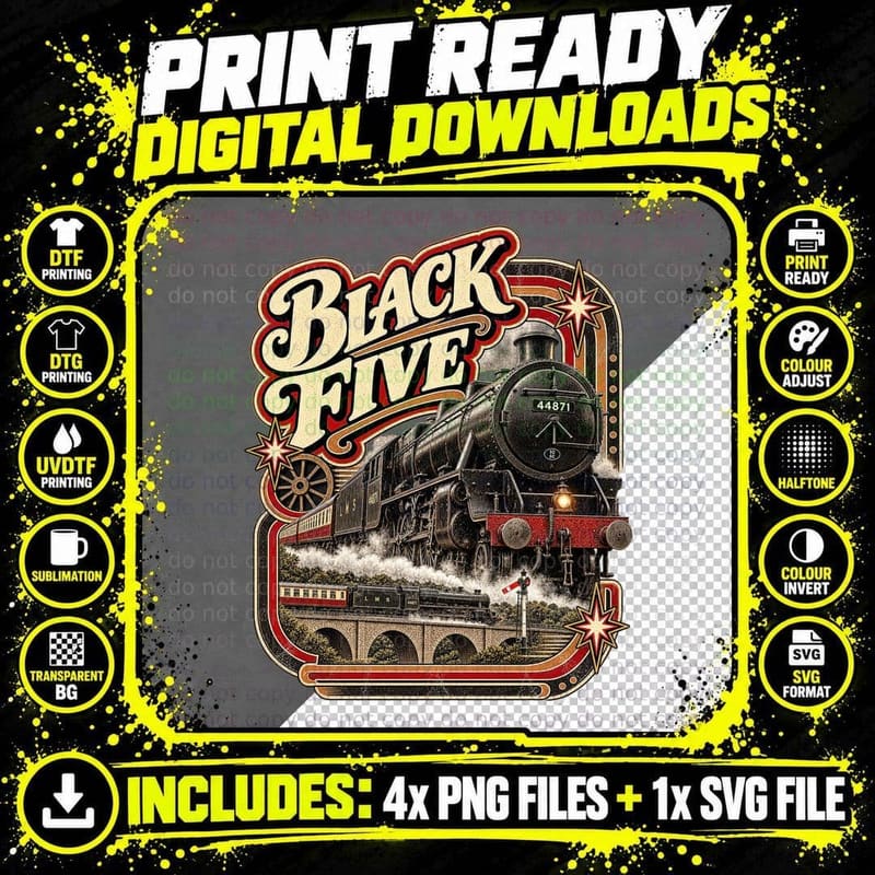 Black Five Steam Locomotive Vintage Retro British Png SVG Digital Bundle