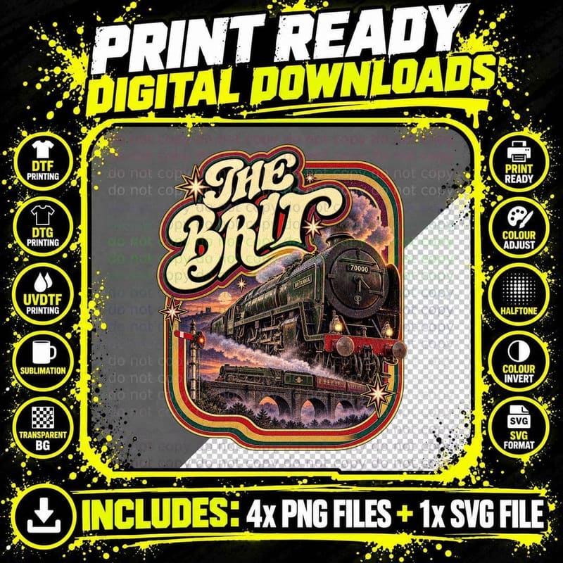 Britannia Class Steam Locomotive Vintage British Railway Png SVG Digital Bundle