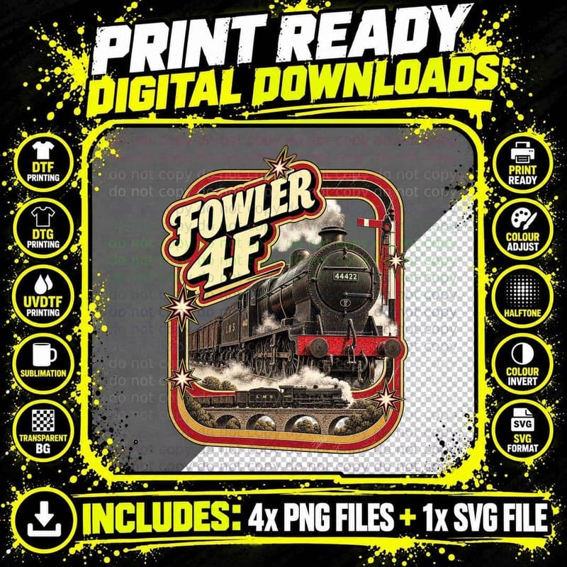 Fowler 4F LMS Steam Freight Locomotive 44422 Coal Wagons Viaduct T-Shirt Png SVG Digital Bundle