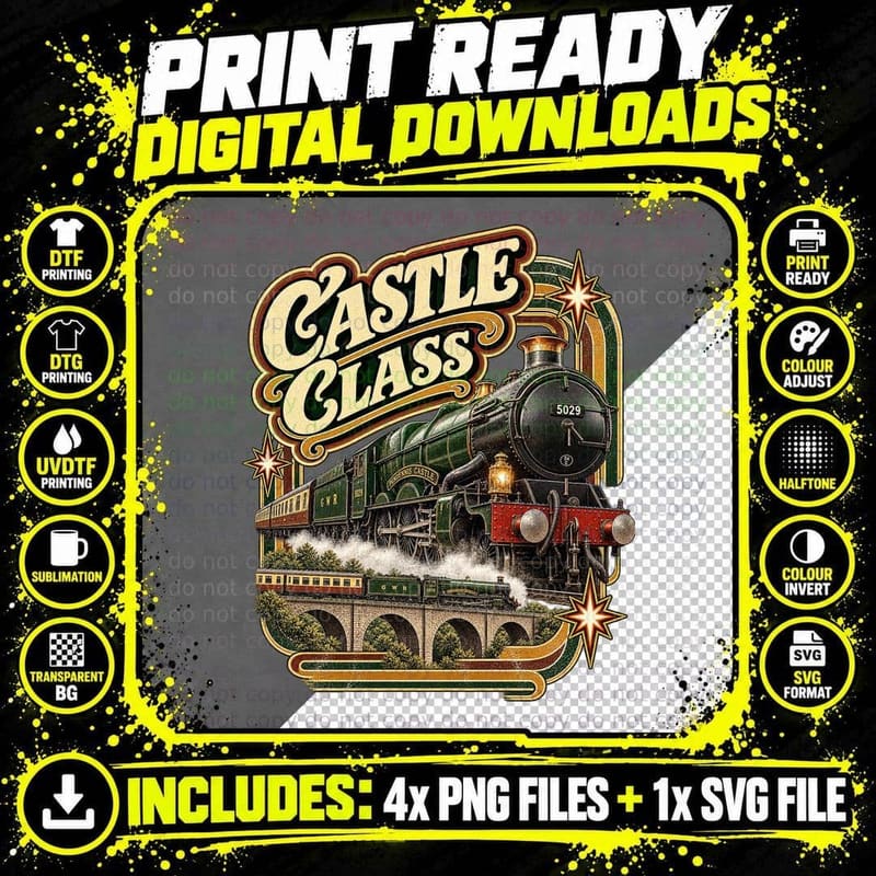 GWR Castle Class Steam Locomotive Vintage Great Western Png SVG Digital Bundle