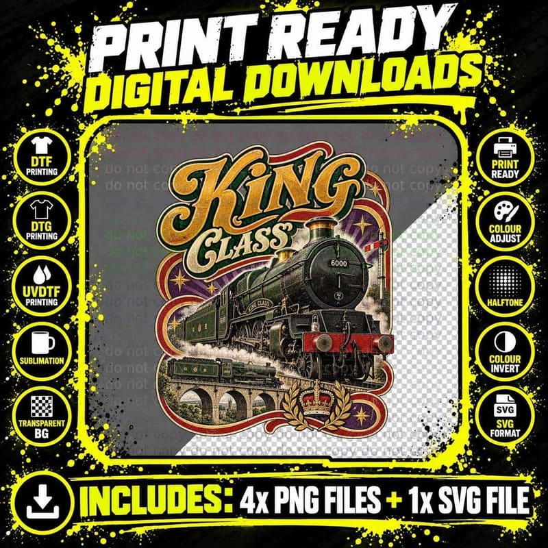 King Class GWR Steam Train Vintage Great Western Express Png SVG Digital Bundle