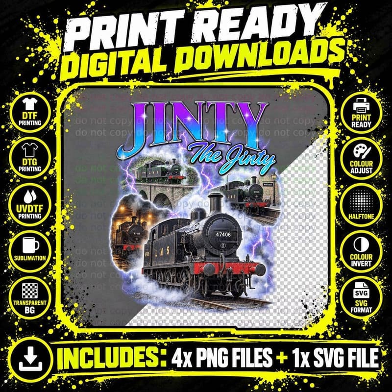 LMS Jinty Retro Airbrush Black Steam Train 0-6-0 Tank Png SVG Digital Bundle