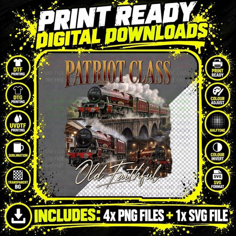 LMS Patriot Class Vintage Steam Railway Train Enthusiast Png SVG Digital Bundle
