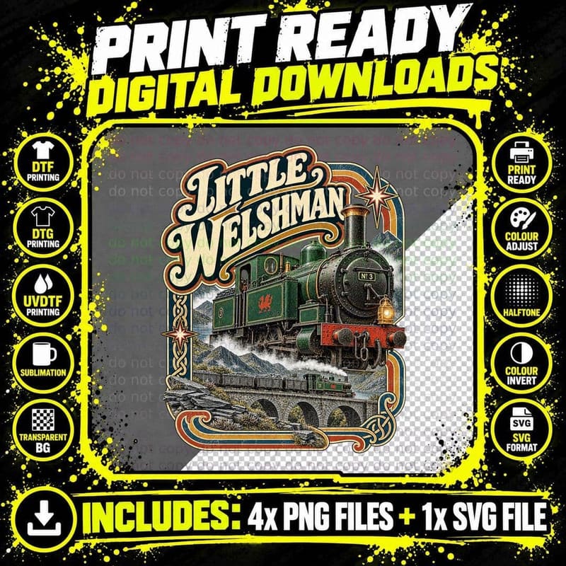 Little Welshman Narrow Gauge Steam Train Vintage Welsh Png SVG Digital Bundle